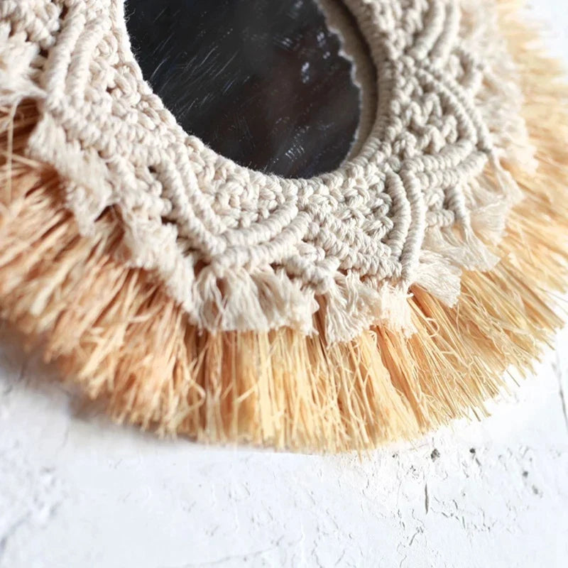 Hand woven mirror decoration boho Nordic decorator - view 6