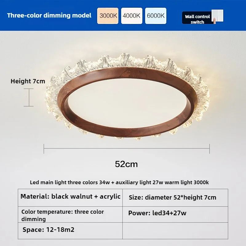 Retro wooden ceiling lamp circular and square acrylic - D 52cm / 3 modifiables