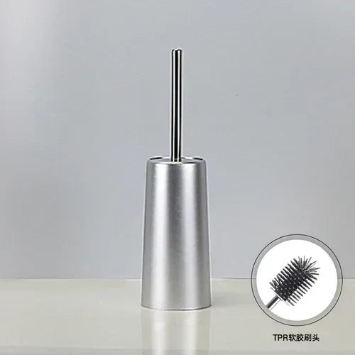 Toilet brush with long handle soft hair without dead end - Silver TPR Head
