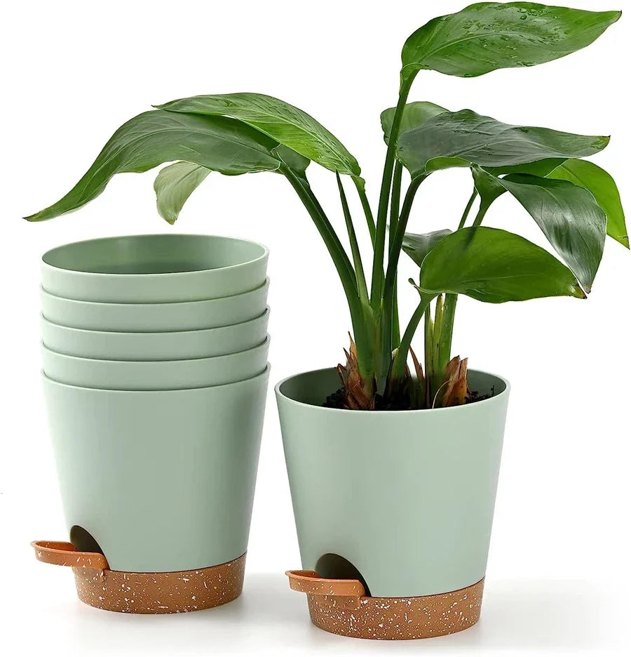 5-Pack 5-Inch Self-Watering Planters with Drainage Holes - 5pcs