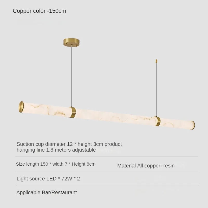 Modern Minimalist All Copper Light Luxury Resin Dining Table Island, High-end Long Strip Straight Line Lighting Decorative Lamp - golden-150cm / 3 changeable / Imitation of marble