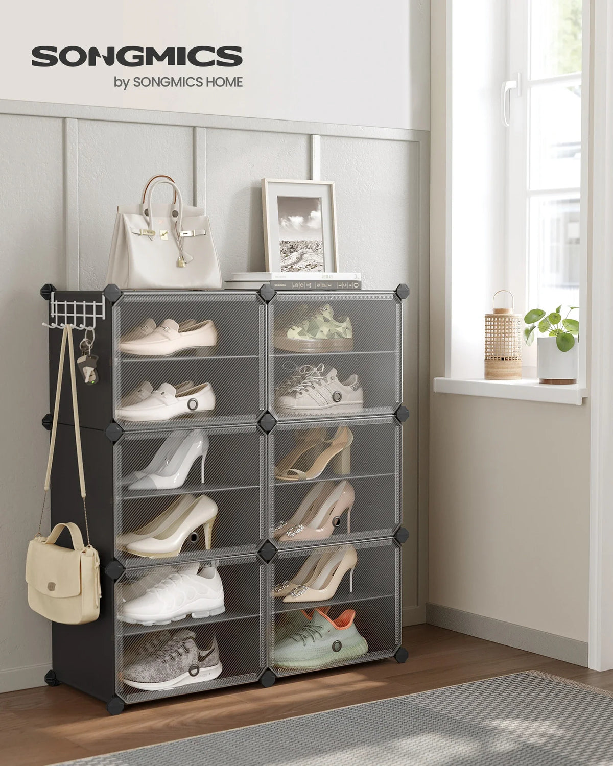 SONGMICS Shoe shelf 6 compartments, Storage shelf Modular, 30 x 40 x 30 cm compartment, with door