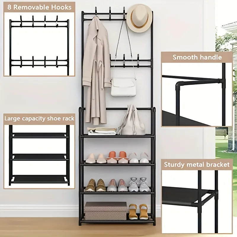 1 Piece 4/5 Ply 23" Carbon Steel, Multipurpose Clothes and Shoe Rack, Black/White, Self Assembly Required - view 5