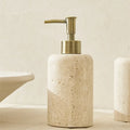 D8x18CM H Natural Yellow Travertine Marble Stone Refillable Bathroom Liquid Dispenser, Lotions Soap Container - (7.5-8)x18CM