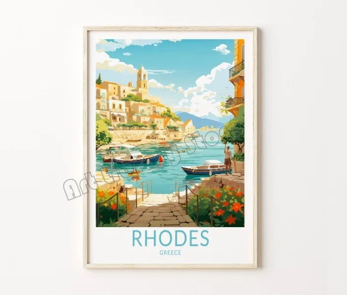 Serene Santorini Castle Retro Travel Poster - 20X30cm Unframed / 10