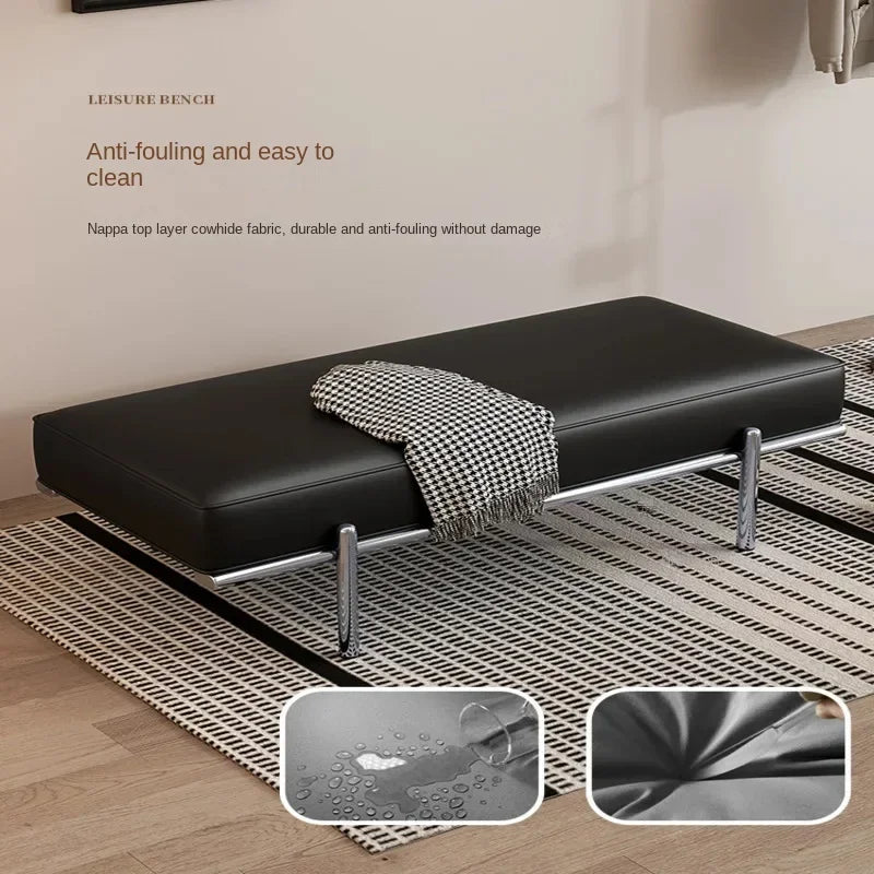 Stainless Steel Shoe Changing Bench, Long Stool, Italian Minimalist Leather, Bed-End Seat, Light, Luxury - view 2