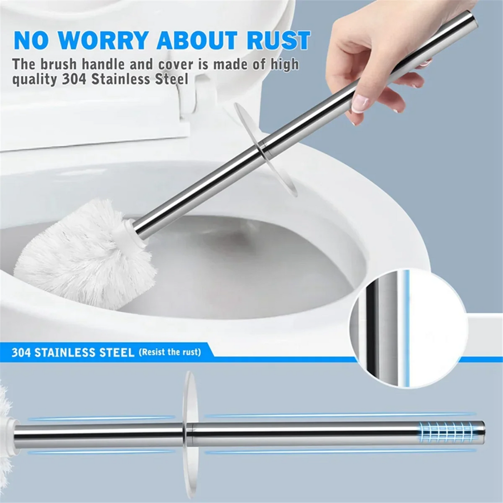 Toilet Brush and Holder, 2 Pack Toilet Brush with 304 Stainless Steel Long Handle, Toilet Bowl Brush White - view 2