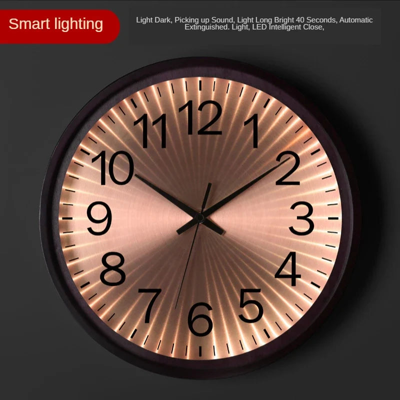 Modern design wall clock in silent and creative gold wood - Smart Lighting M / 16 inches