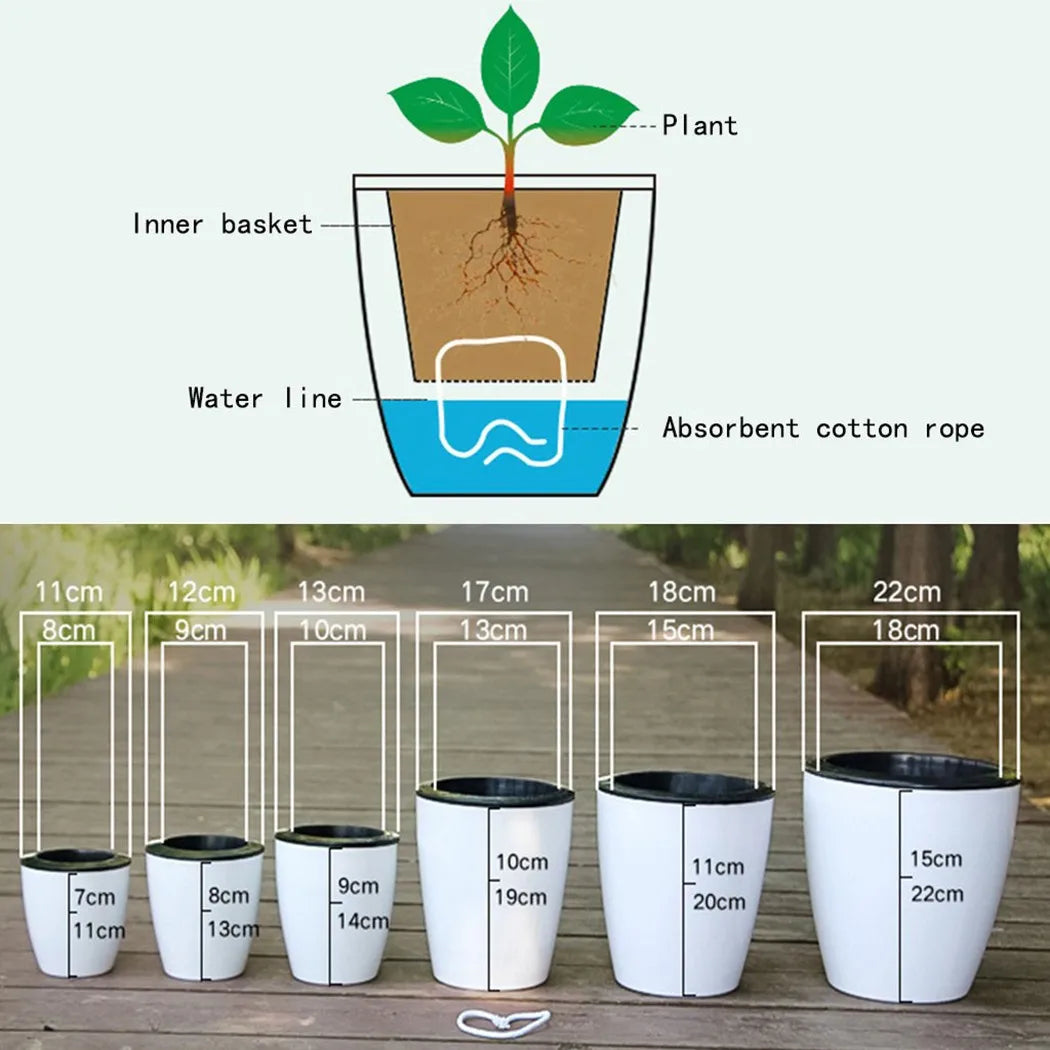 Automatic flower pot in plastic porcelain effect - view 4