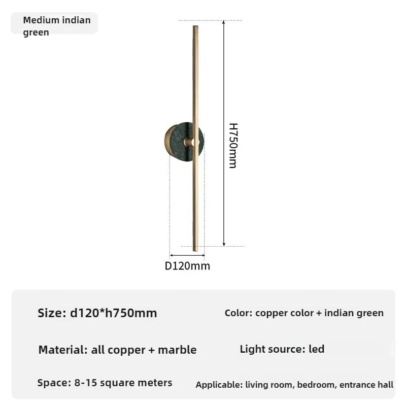 Spanish marble wall sconce minimalist design and luxury - Cool White (5500-7000K) / Green-H 75cm