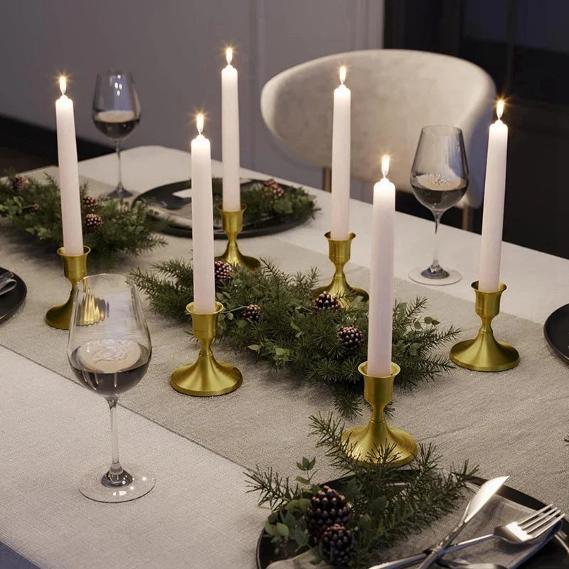 6PCS Brass Gold Taper Candle Holders, Vintage Metal Candlestick Holders For Dinner Room Table Centerpiece Or Mantel - view 5