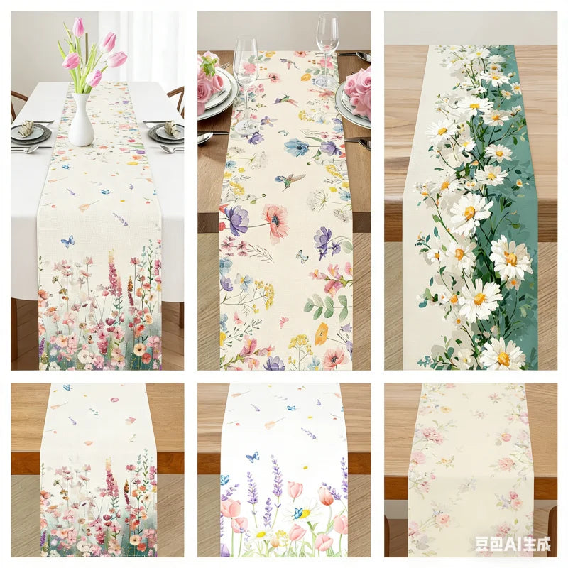 Watercolor Floral Butterfly Table Runner, Design 3 - view 2