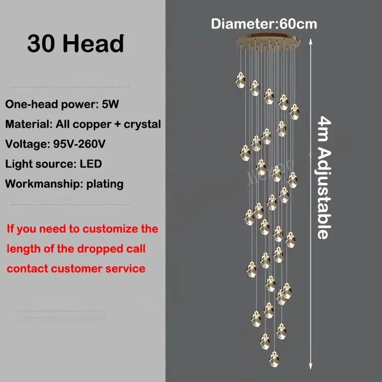 Led crystal chandelier design in modern and elegant copper - 30 Heads / 3000K Warm White