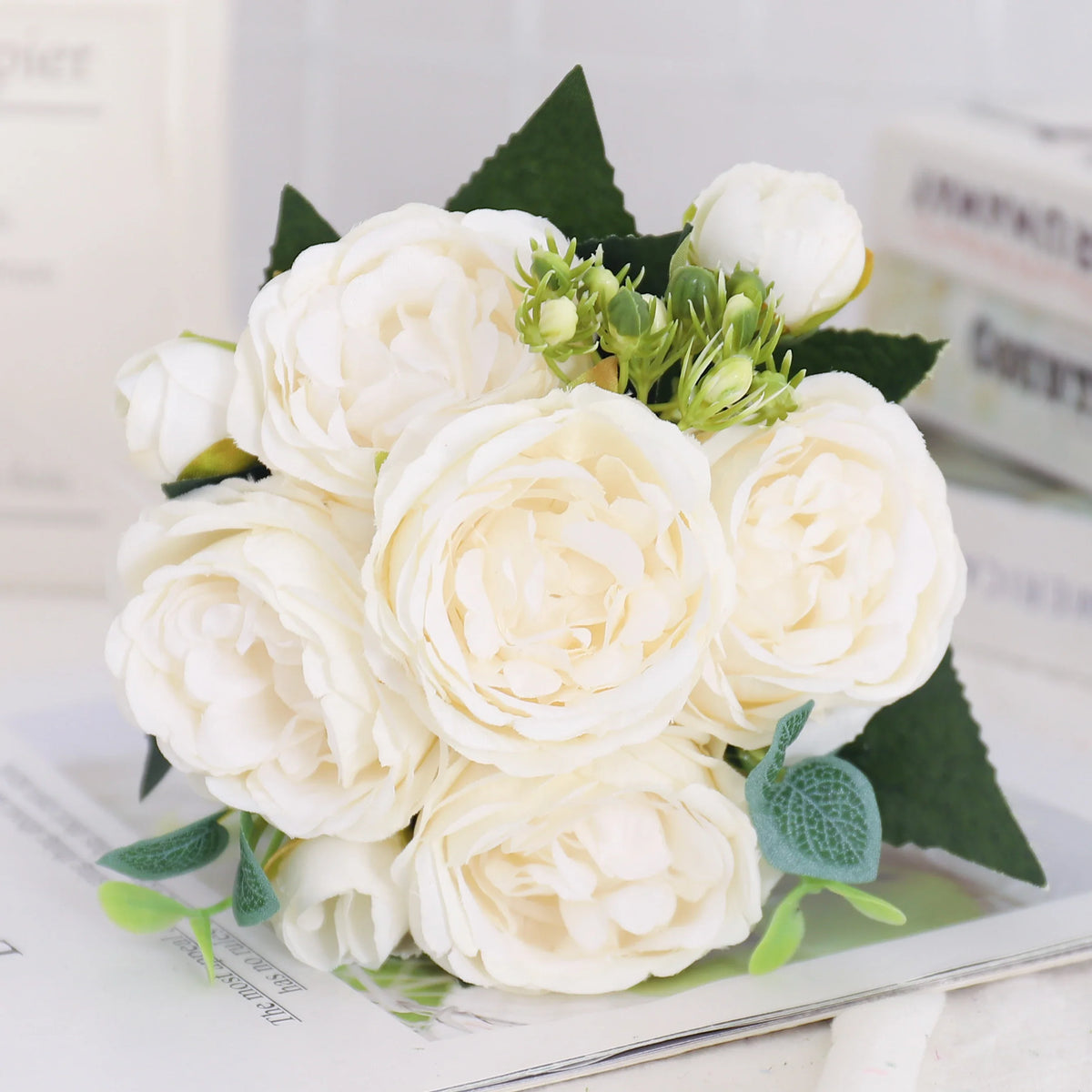 Artificial flowers silk peony hortensia decoration wedding bouquet - White