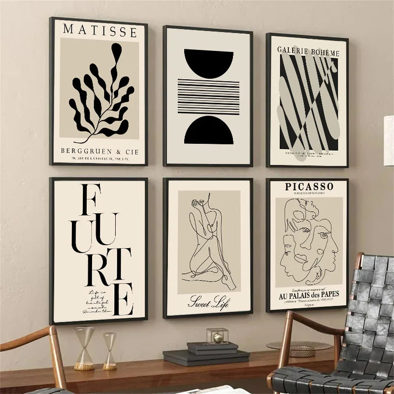 Abstract wall print bohemian geometric lines decorative woman