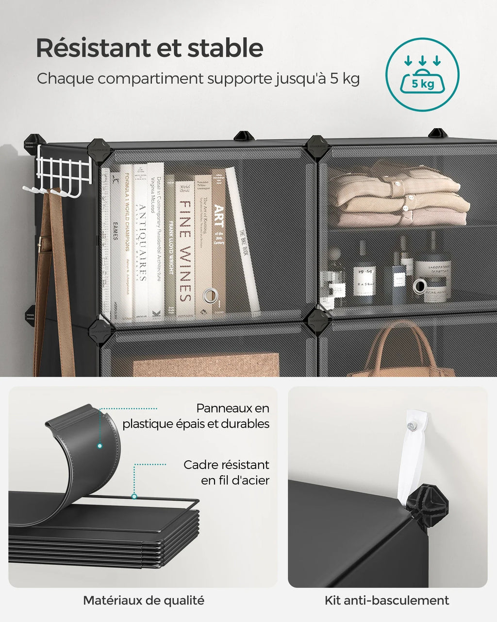 SONGMICS Shoe shelf 6 compartments, Storage shelf Modular, 30 x 40 x 30 cm compartment, with door - view 3