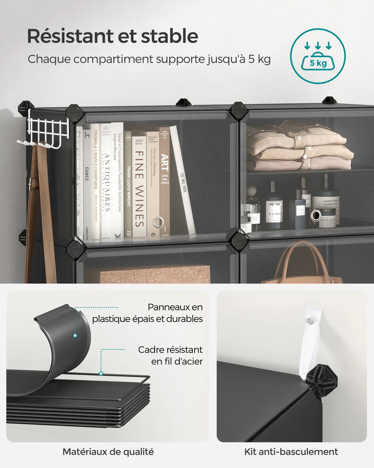 SONGMICS Shoe shelf 6 compartments, Storage shelf Modular, 30 x 40 x 30 cm compartment, with door - view 3