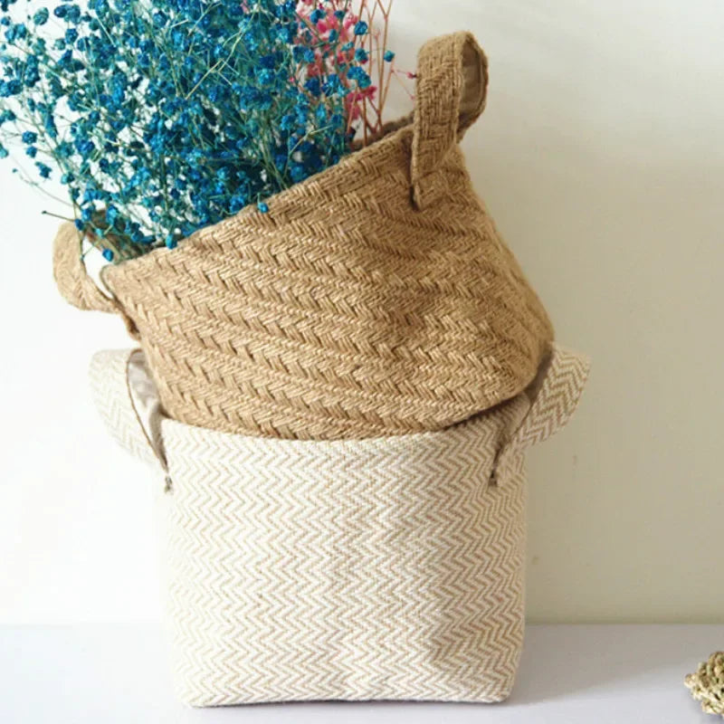 Multifunctional woven jute cloth storage basket - view 2