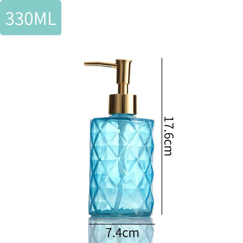 Portable glass liquid soap dispenser for bathroom - Diamond Blue
