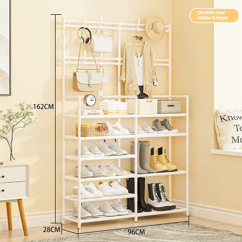 Multifunctional shoe shelf for space gain - Double Row 6 White