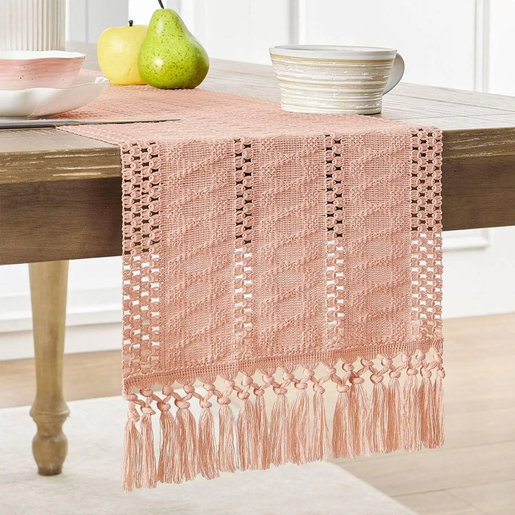 Ivory Macrame Boho Table Runner, Country Style, Design 2 - 30x120cm