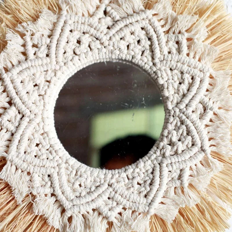 Hand woven mirror decoration boho Nordic decorator - view 2