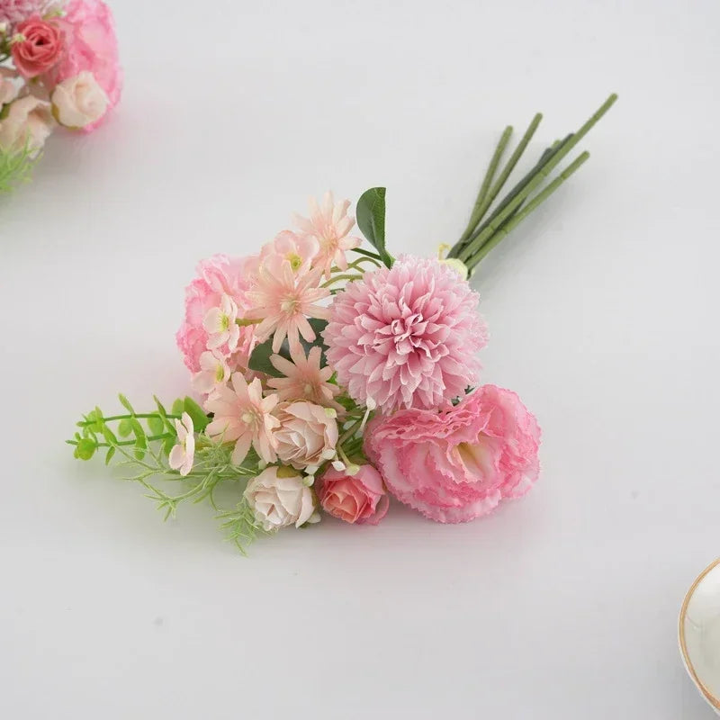 Bouquet of rose wines and silk carnations floral festive decoration - Light Pink
