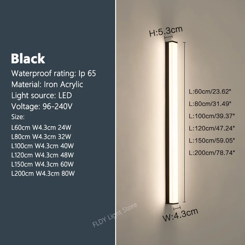 Modern led wall sconce waterproof for outdoor garden - Dimmable with remote control / Black / L60cm