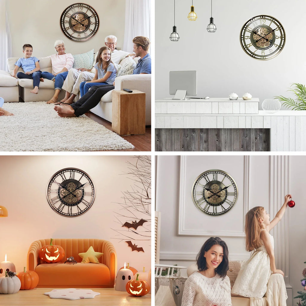 Ancient wall clock in decorative metal with gears - view 10