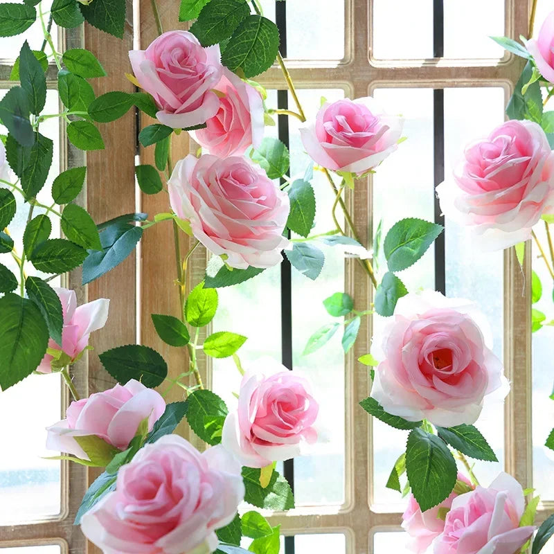 Artificial silk rose vines for interior decoration