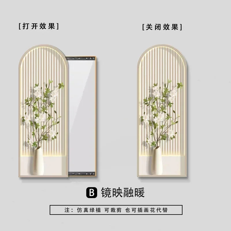 Decorative Nordic square mirror with aesthetic floral frame - 50cm x 145cm B / Golden Frame On The Right