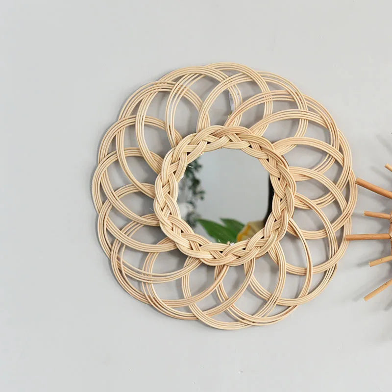 Retro decorative mirrors in hand made rattan for wall decoration - view 2