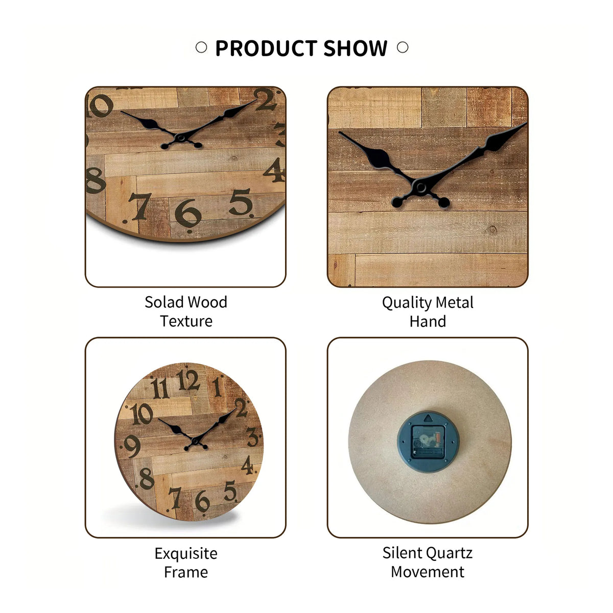 1pc Wooden veneer wall clock, Vintage style Brown wood texture design wall clock, round silent clock, suitable for living room b - view 5