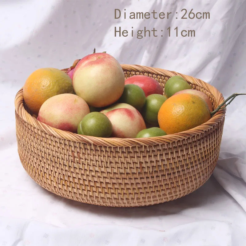 Round Rattan Woven Wicker Bread Basket for Home Decor - Style 3