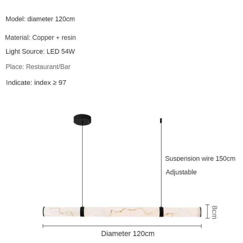 Modern Minimalist All Copper Light Luxury Resin Dining Table Island, High-end Long Strip Straight Line Lighting Decorative Lamp - black-120cm / 3 changeable / Imitation of marble