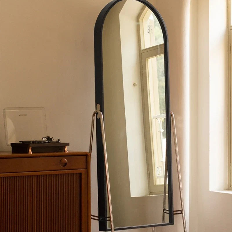 Adjustable solid wood full body mirror, magazine bookshelf mirror, floor standing retro with wheel fitting mirror - view 2