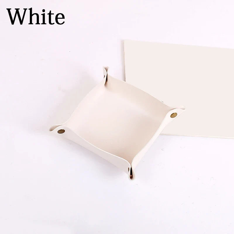 Nordic leather storage tray versatile office organizer - WHITE / M 25x25cm