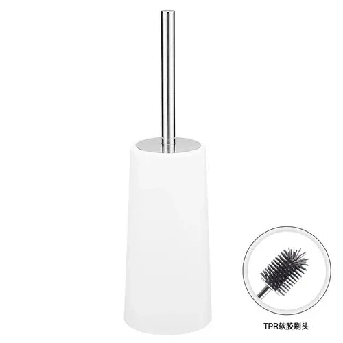 Toilet brush with long handle soft hair without dead end - White TPR Head
