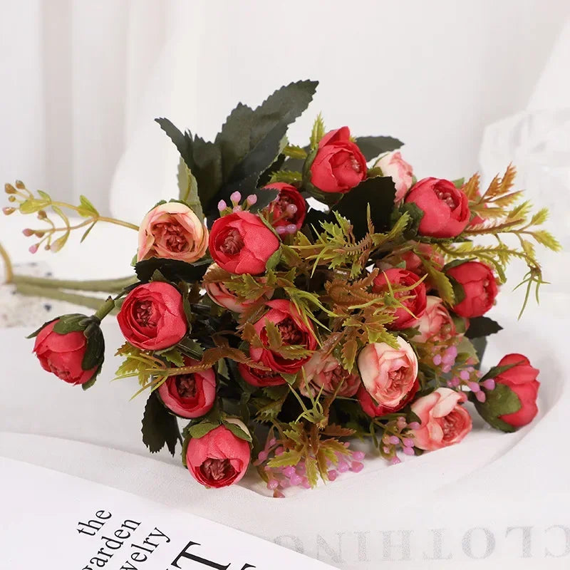 Artificial silk flowers bouquet of decorative camellia - view 3