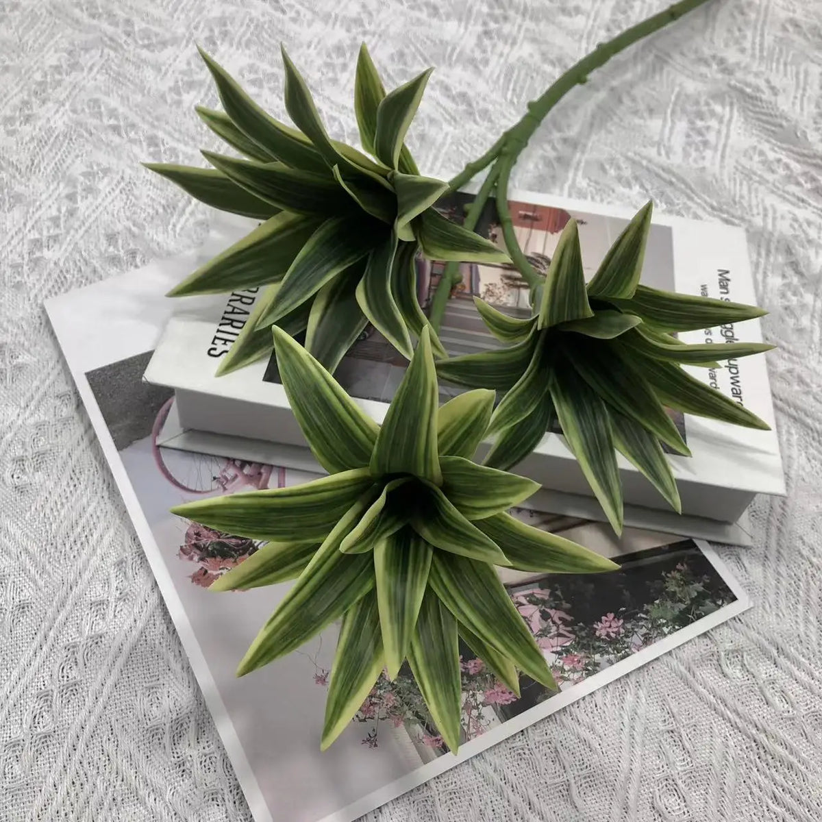 Tropical pot plant with palm and decorative bamboo - 80cm-light yellow