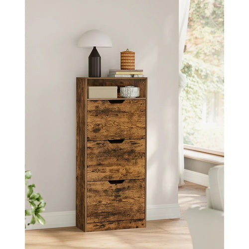 3 Doors Battling Shoe Cabinet, Open compartment, Adjustable separator, 14 to 18 Pairs, 24 x 60 x 139 cm, Brown - view 2