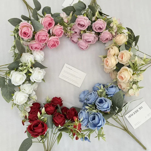 9-Head Artificial Silk Rose Bouquet, Purple Pink Heart and White - view 2