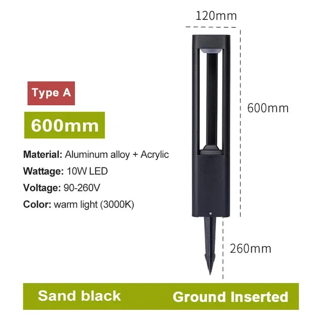 Aluminum Outdoor Path Light with Screw or Floor Mount - Warm White / A 60cm Floor Insert