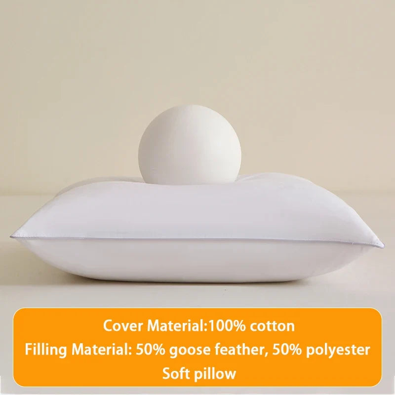 1 piece pillow,8 sizes, 100% cotton, white goose feather bed soft pillow - 1 pillow / 50x75cm 1300g