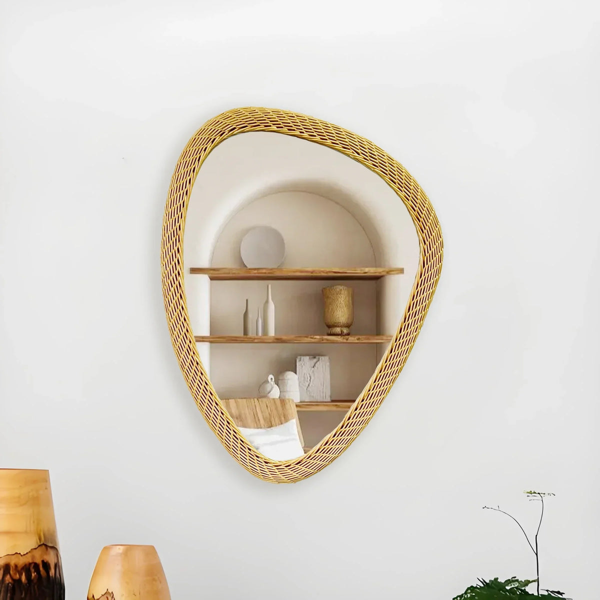 Bohemian mirror woven in rattan hand decorated - view 4