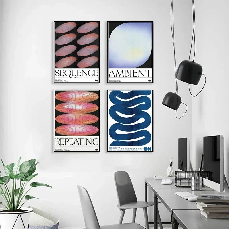 Abstract gradient halo art wall Japanese retro decorative wave - view 4