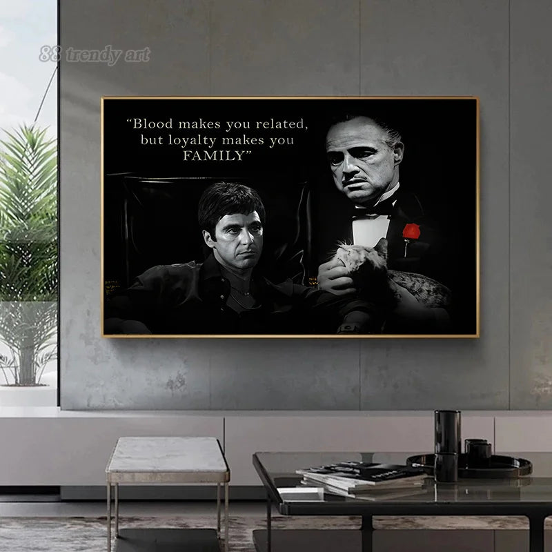 Black and White Movie Scarface and Godfather Canvas Painting Tony Montana , Don Vito Corleone Quotes Posters Pictures Home decor - view 4