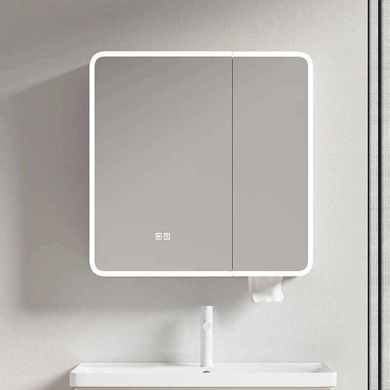 Circular aluminum cabinet with intelligent lighting mirror and storage - view 2