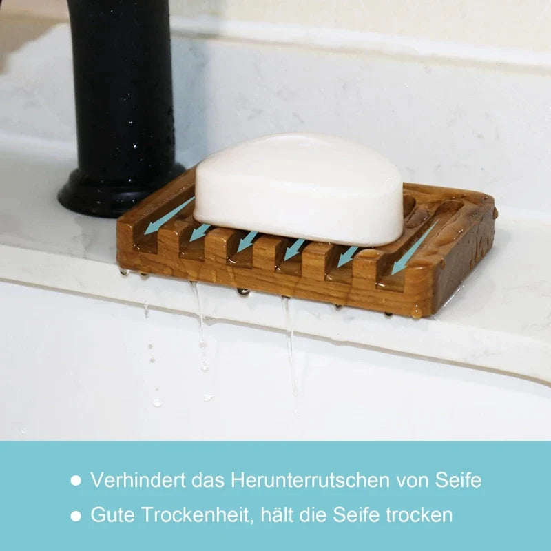 Soap Dish With Slanted Waterfall Design, Bar Soap Holder Teak Wood, Soap Saver For Shower,Bathroom, Sink, Kitchen - view 5