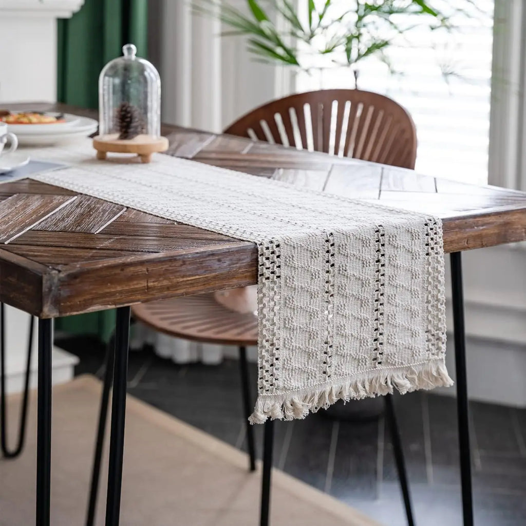 Bohemian table runner cotton beige linen - 30X50cm